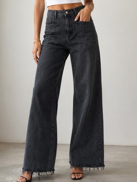 Lucky Brand Denim - Lucky Brand High-Rise Wide Leg Jeans in Washed Black